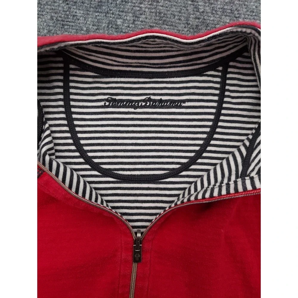 Tommy Bahama Reversible Pullover Mens Medium Red Blue Striped 1/4 Zip Nautical‎